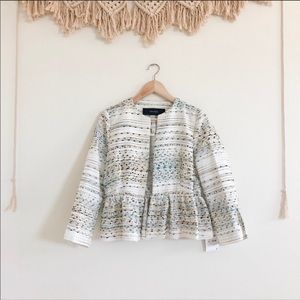 Zara White Peplum Blazer w Colorful Embroidery NWT